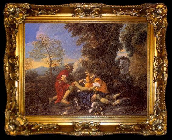 framed  MOLA, Pier Francesco Herminia and Vafrino Tending the Wounded Tancred, ta009-2